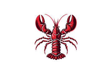 Red silhouette lobster with symmetrical details, bold vector illustration