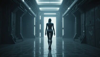 Fototapeta premium silhouette of a person in a corridor