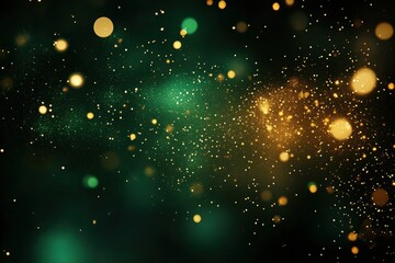 Obraz premium Abstract Festive Background with Blurred Lights and Glittering Bokeh Effect in Shades of Green and Gold for Holiday Celebrations
