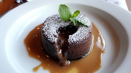 Decadent Molten Chocolate Cake: A Gourmet Dessert with Caramel Sauce