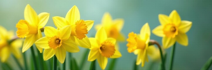 Double daffodil blooms with delicate green stems, delicate,