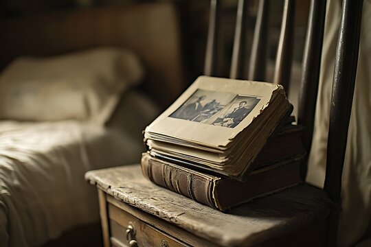 Vintage Photo Album on Wooden Table