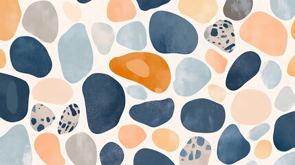 Pebble-inspired patterns with muted palettes.