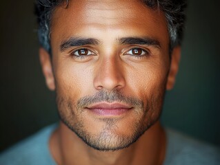 Fototapeta premium Captivating portrait of a man with striking features and deep expression against a dark background