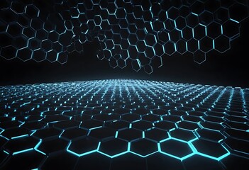 Obraz premium Abstract Hexagon Pattern Glowing Blue In Dark Background