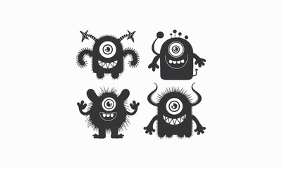 A modern vector illustration of four cute and quirky monsters, easily editable