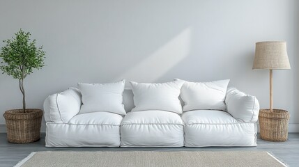 White sofa living room sunlight mockup