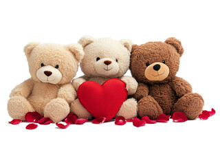 toy teddy bear with love hearth isolated on transparent background. Valentine teddy bear toy