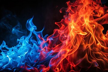 Fototapeta premium Fiery Abstract Background: Red and Blue Flames on Black