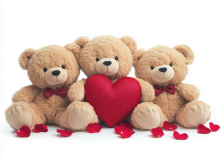 toy teddy bear with love hearth isolated on white background. Valentine teddy bear toy