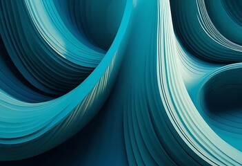 Abstract Teal Swirling Layers of Curves and Lines