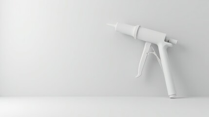 Fototapeta premium A sleek, minimalist white adhesive applicator rests on a simple, clean surface against a neutral backdrop