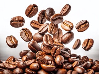 Obraz premium Flying Coffee Beans: Isolated PNG Background for Coffee Shop Designs