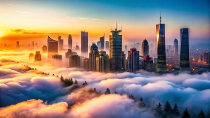 Obraz premium Foggy Cityscape Inflation: Rising Prices & Economic Uncertainty Stock Photo