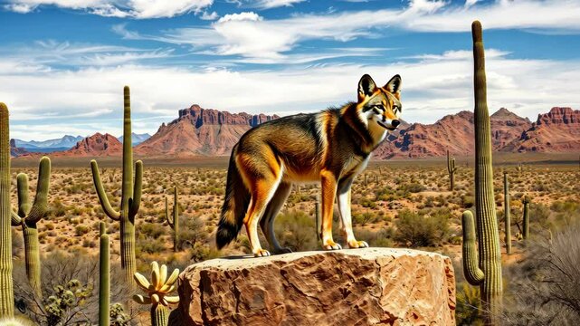 Majestic Red Wolf in the Arizona Desert