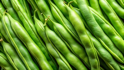 Fototapeta premium Fresh Green Flat Beans Pods, Abundant Harvest, Organic Vegetable, Healthy Food
