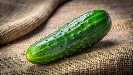 Fresh Organic Cucumber on Rustic Burlap Sack Background - Healthy Food Stock Photo