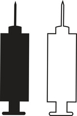 Syringe icon set. Injection medical syringe silhouette, symbol, Solid black flat and line vector collection isolated on transparent background. For website design, logo, app, template, ui, etc.