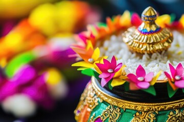 Fototapeta premium A decorative pot with vibrant flowers on top, perfect for home decor or as a gift