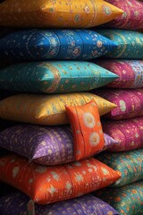 Fototapeta premium A collection of vibrant pillows stacked high