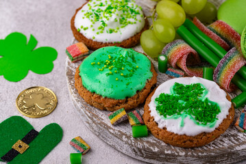 St. Patricks Day party food, green beer and shamrock