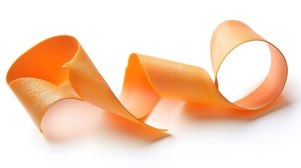 Vibrant Orange Peel Spiral Twist, Isolated on White Background with Subtle Shadow for Depth