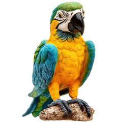 Colorful parrot figurine resting on a rock