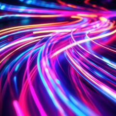 Fototapeta premium Abstract Neon Lightscape: Vibrant Swirls of Pink, Blue, and Orange