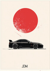 Japanese car, JDM, illustration car, tuning car, car poster
