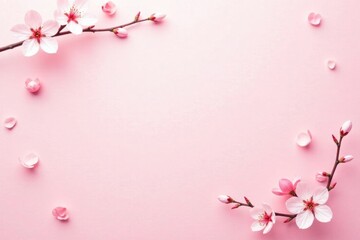 Fototapeta premium Delicate Pink Blossoms Frame a Soft Pink Background, Perfect for Springtime Designs or Announcements