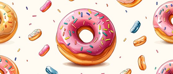 Naklejka premium Colorful Donut Pattern for Sweet Treats and Desserts