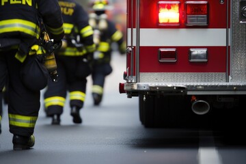 Group of firefighters walking on a city street