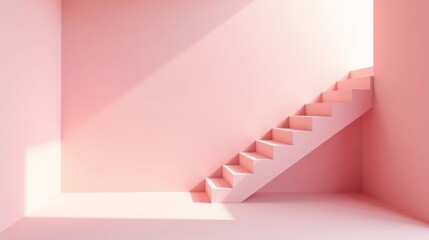 Fototapeta premium Pink Room Minimalist Staircase Design Ascending Towards Sunlight