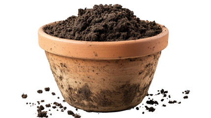 pot with rich soil on transparent background