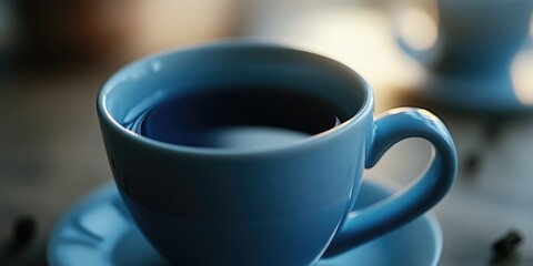 Fototapeta premium A single serving of coffee sits on a small plate or saucer, ready for consumption