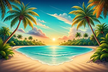Obraz premium Tropical beach with palm trees and clear blue water