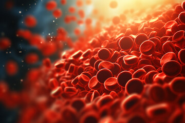 Animation of blood cells flowing through a vein with realistic depth of field