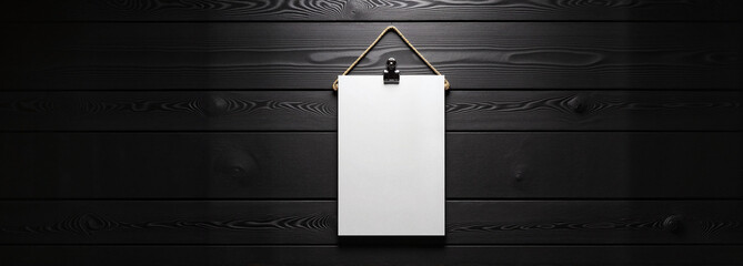 Hanging calendar mockup on black wooden background