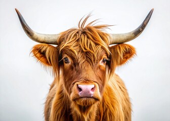 Highland Cow Minimalist White Background Stock Photo - Clean Design