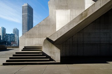 Obraz premium A minimalist urban staircase with geometric patterns and faint shadows. picture