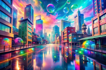 Fototapeta premium Holographic Pastel Urban Exploration Background with Text Space - Stock Photo