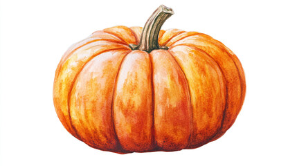 Fototapeta premium Watercolor painting of a ripe pumpkin on a white background, vibrant autumn harvest theme