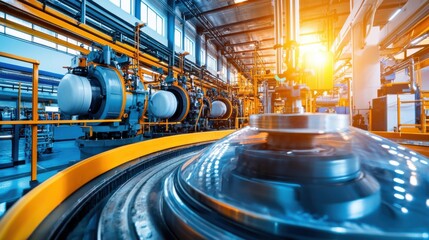 Obraz premium Futuristic and Mechanized Industrial Plant with Intricate Piping and Valves