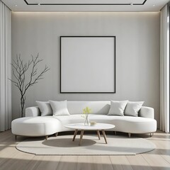 3D Frame Mockup: ISO A Paper Size Poster on Living Room Wall | Modern Interior Design with 3d render