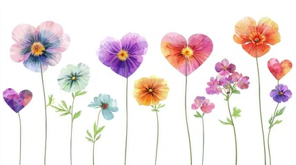 blooming flowers with petals sprouting into heart shapes, isolated on transparent background.