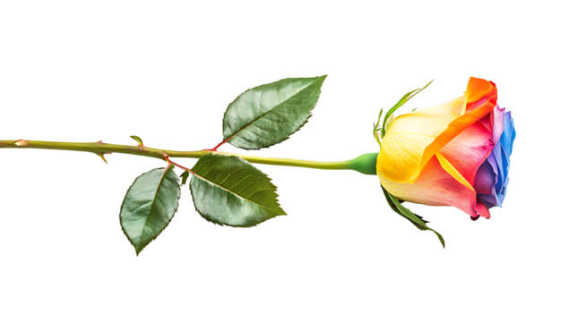 long roses flower and leaves isolated on white background as transparent PNG.AI GENERATED