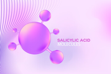 Lavender color salicylic acid molecule background, beauty light purple molecular wallpaper, liquid serum chemical formula. Cosmetic product backdrop with copy space. skincare treatment banner