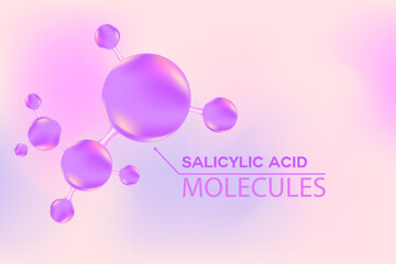 Lavender color salicylic acid molecule background, beauty light purple molecular wallpaper, liquid serum chemical formula. Cosmetic product backdrop with copy space. skincare treatment banner