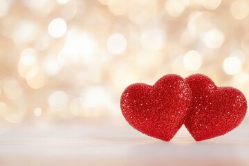 Obraz premium two red hearts on bokeh background copy space, Valentines background conceptt