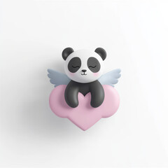 Obraz premium Cute panda angel resting on pink heart, conveying sense of peace and love